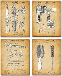 Original Hair Styling Tools Patent Art Prints - Set of 4 Photos - A Great Addition for Home and Salon Decor - Unique Gift for Hairdressers and Beauty Lovers, 8x10 Unframed Patent Print Poster