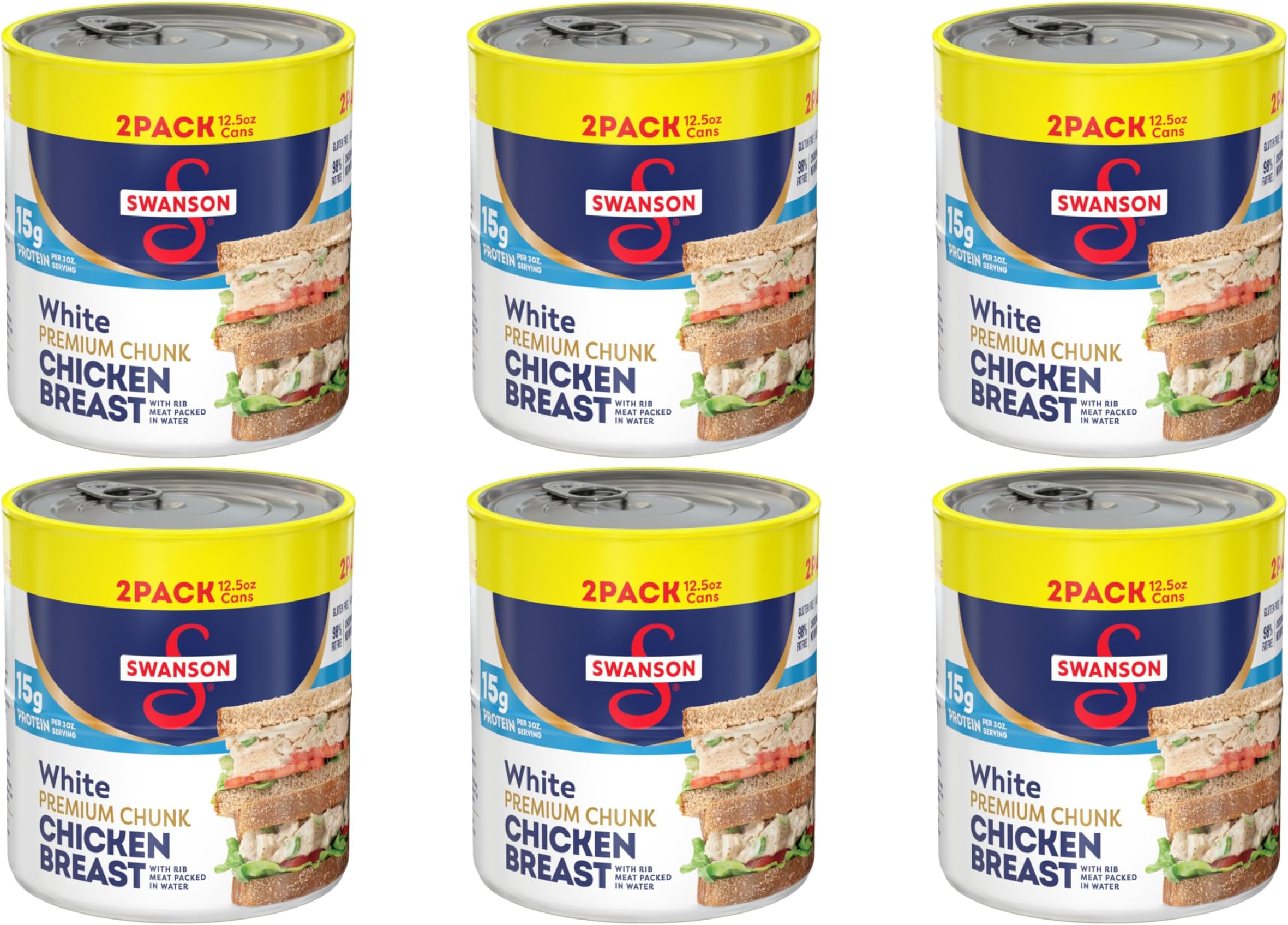 Swanson White Premium Chunk Chicken Breast with Rib Meat in Water, 12.5 oz. (Pack of 12)