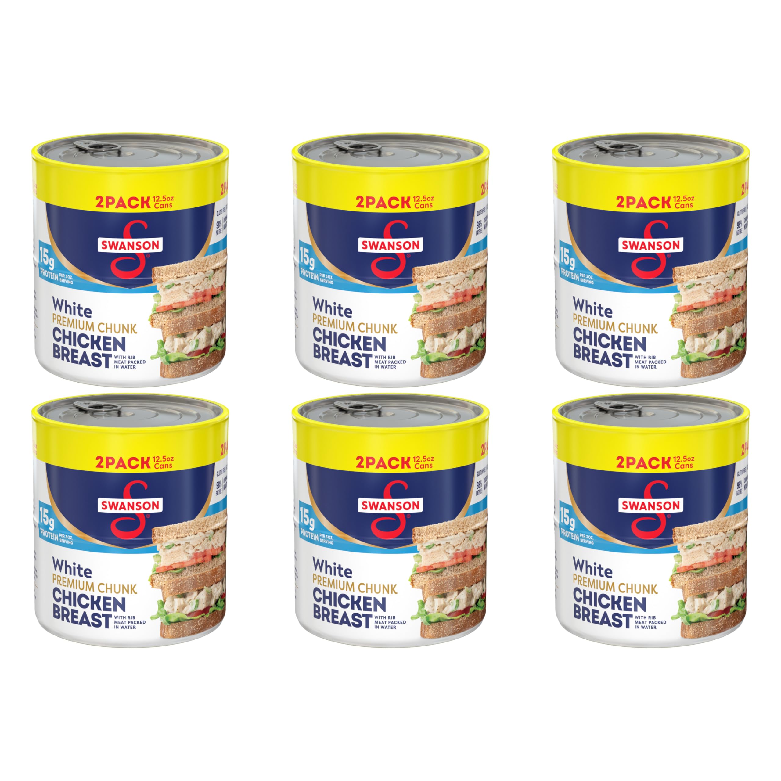 Swanson White Premium Chunk Chicken Breast with Rib Meat in Water, 12.5 oz. (Pack of 12)