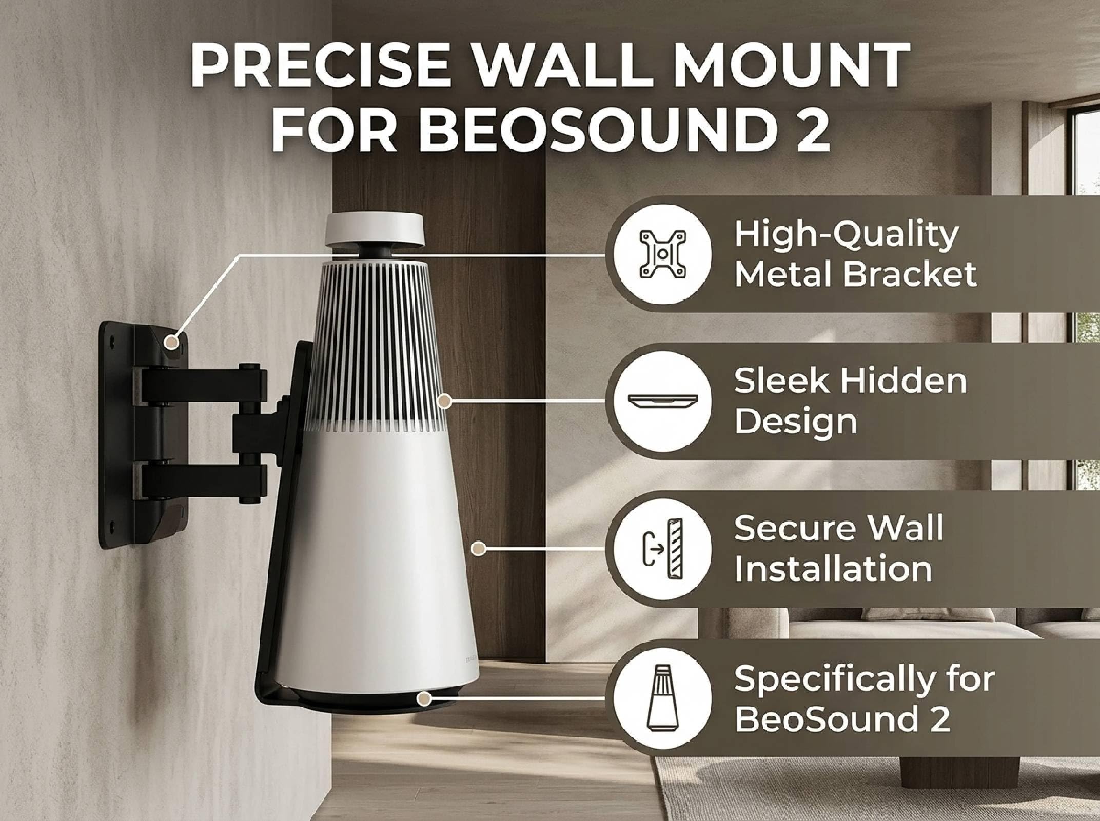 Annadue Lautsprecher Wandhalterung, Stabile Metallhalterung für Beosound 2, Verdecktes Design, Platzsparend mit Einfacher Installation