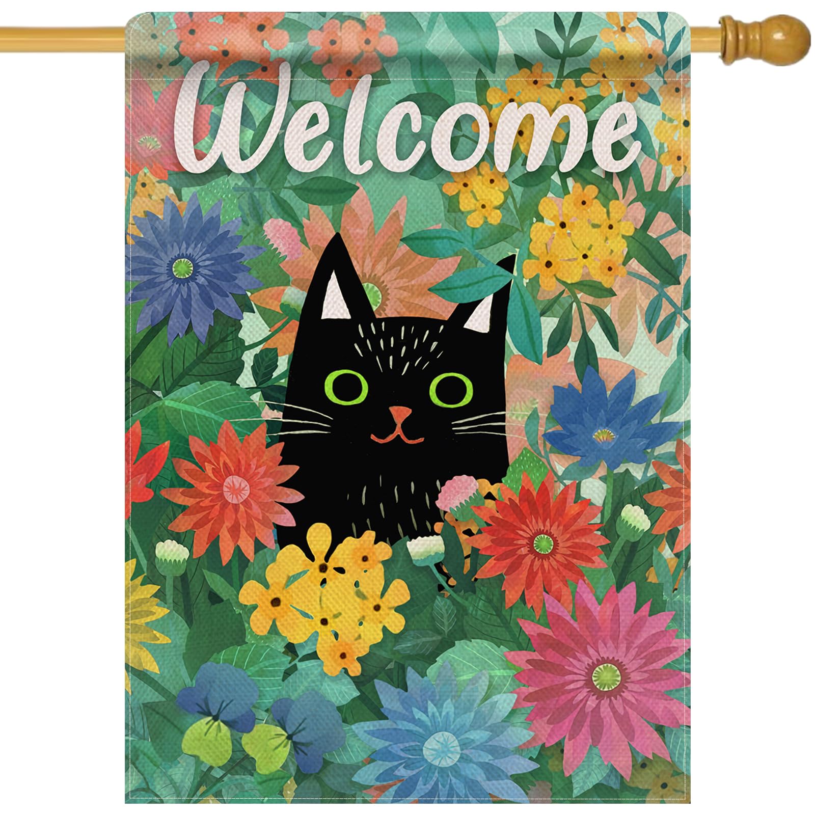 Amazon.com : Dyrenson Welcome Spring Black Cat Decorative House Flag ...