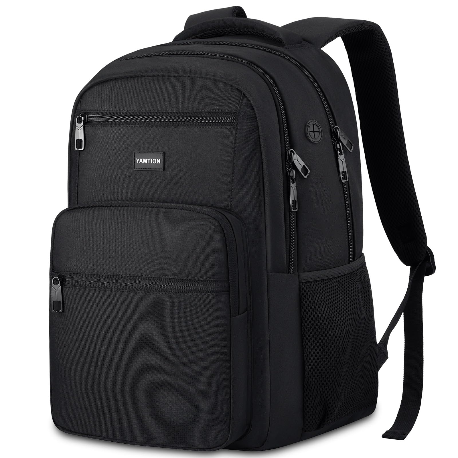 YAMTION Zaino per computer portatile per uomini e donne, nero, zaino per la scuola per ragazzi e ragazze, zaino da lavoro, con porta di ricarica USB, adatto per laptop e notebook da 15,6 pollici