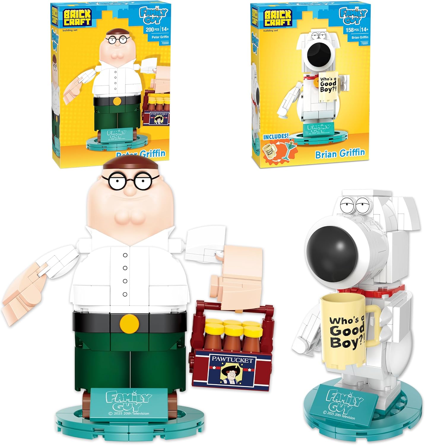 Brickcraft Family Guy Peter & Brian Griffin 2 Pack Building Kit, Construction Toy Figures, TV Show Collectible Display Set, Memorabilia Gift for Adult Fans, Teens, Room or Desk Decor and Kids & Gamers