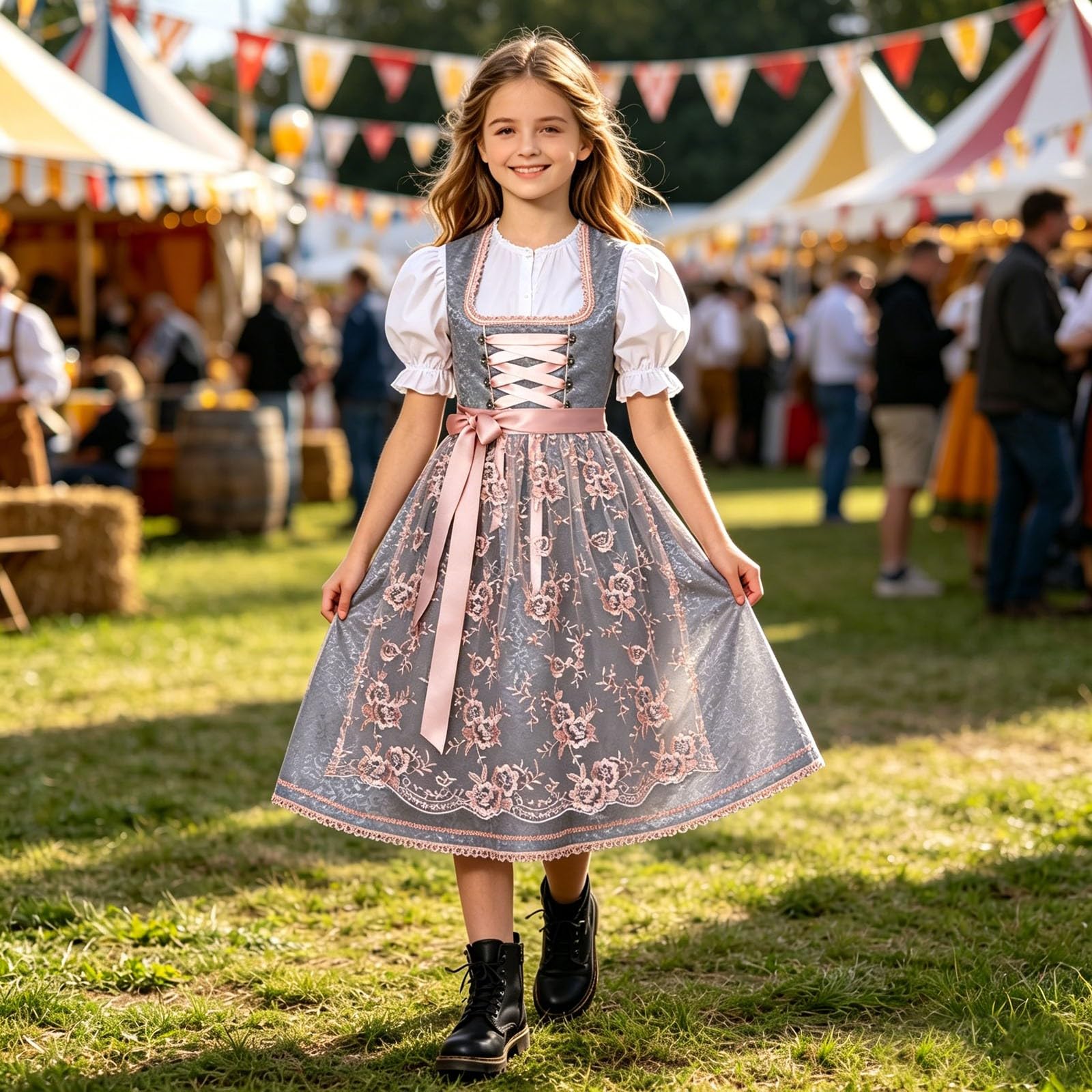Midi Dirndl Kinder Mädchen Trachtenkleid Dirndl-Sets Kinderdirndl