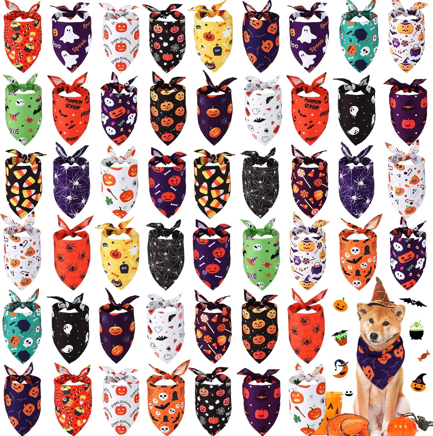 Silkfly 50 Pcs Halloween Dog Bandanas Bulk Bandanas for Dogs Bibs Triangle Dog