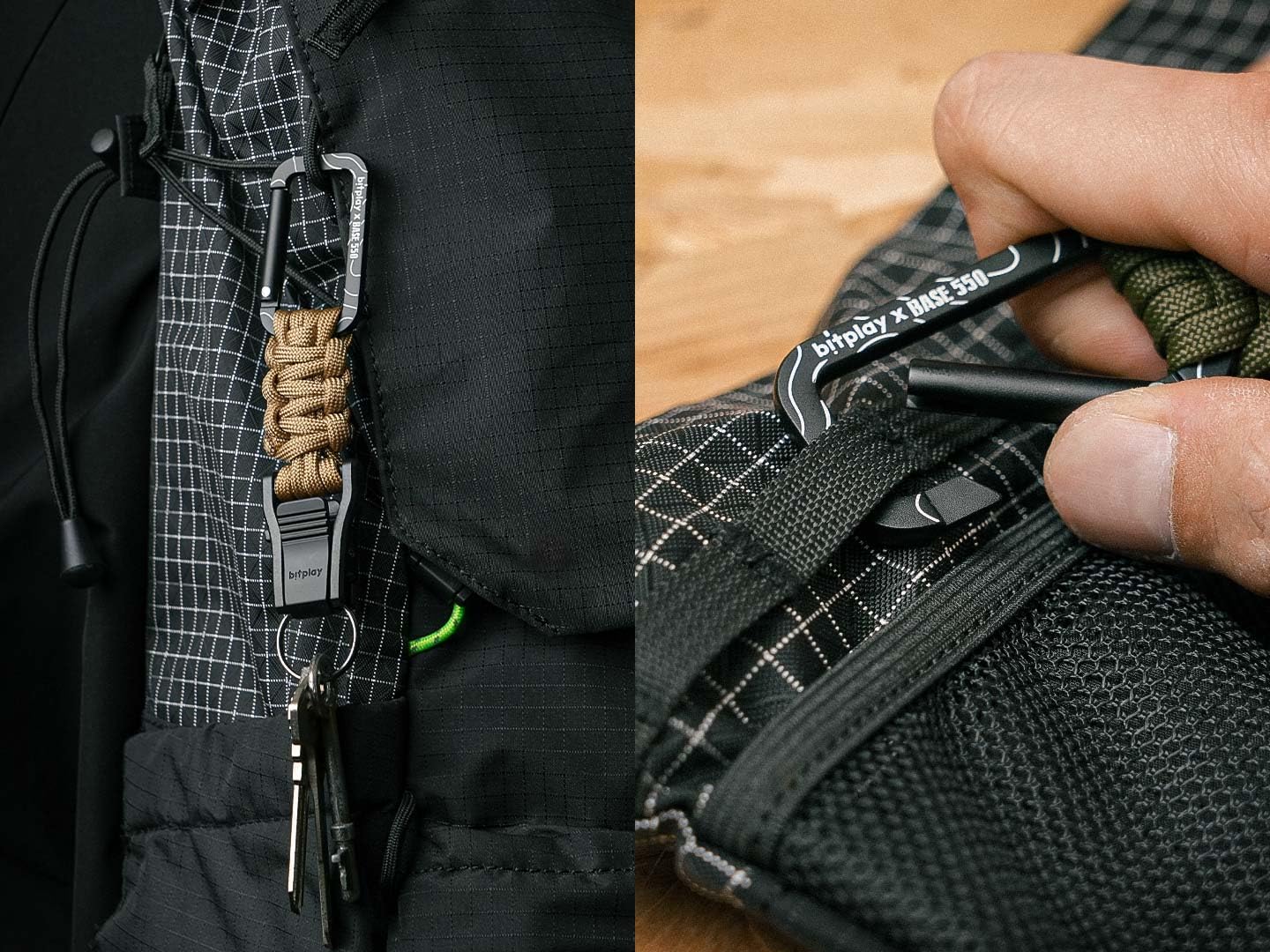 Bitplay Base550 - Mosquetón paracord de liberación rápida para aventuras al aire libre, camping, senderismo, gimnasio, hamacas, llaveros y otros artículos utilitarios