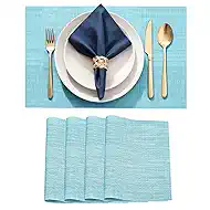 Durable Vinyl Placemats Set of 4, Non-Slip for Dining Table Mat, Heat Resistant Place Mats, Washable Anti-Slip PVC Easy to Clean Wipeable Premium Plastic Mats for Kitchen Blue