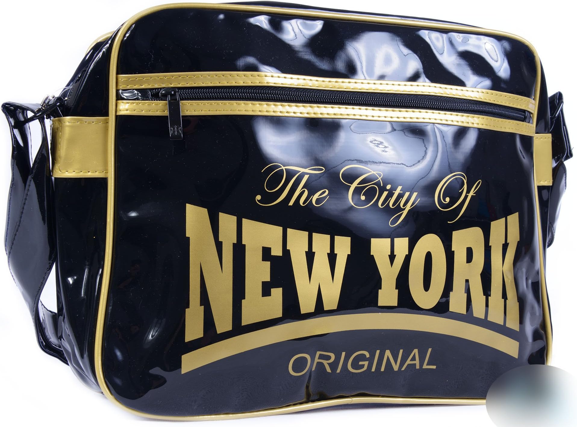 New York Original Messenger Bag | Vintage | Robin Ruth USA | Black & Gold | Satchel Bag | School Bags for Girls Boys & Teenager | Sport Bag