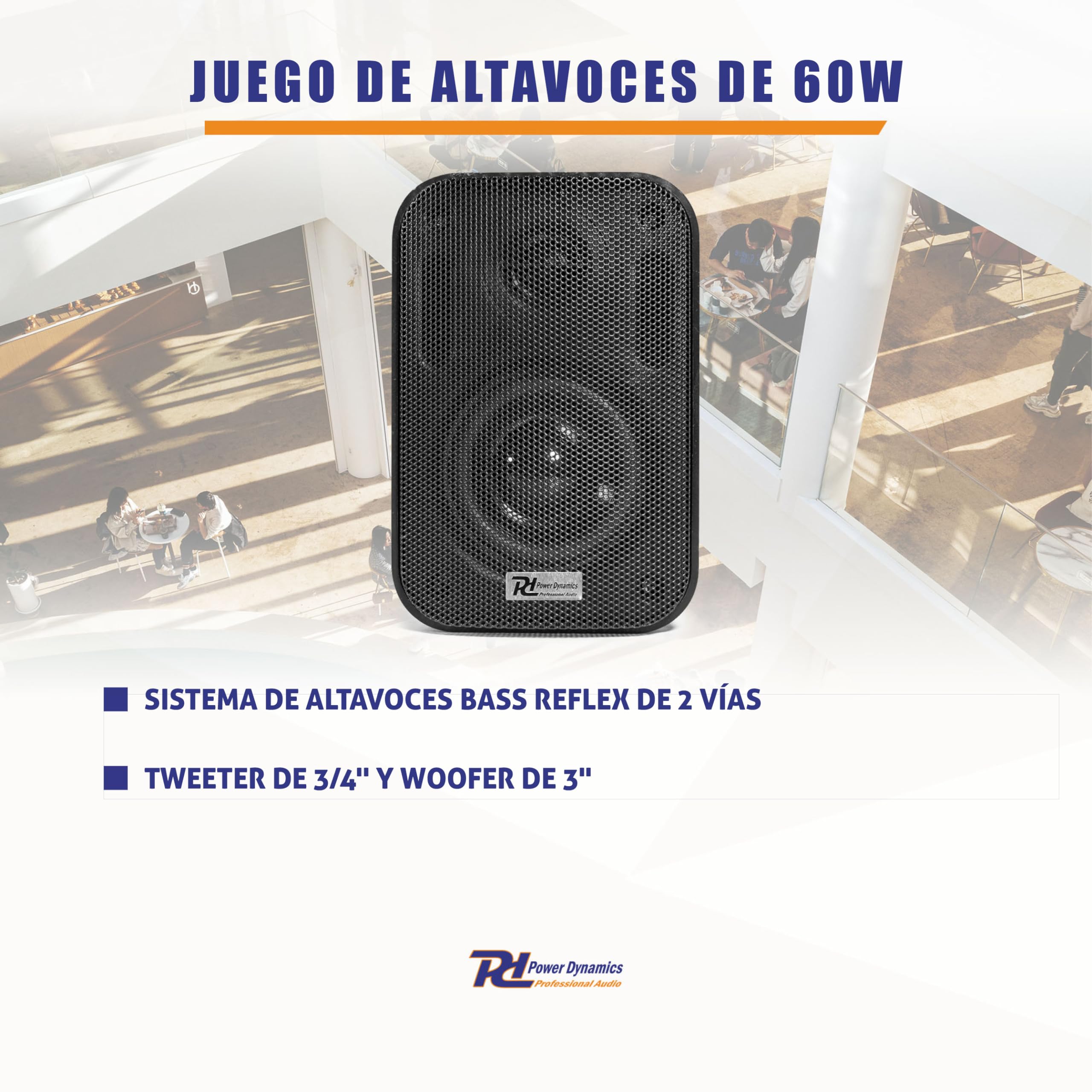 Power Dynamics BGO30 - Pareja de Altavoces de 2 vías 120W para Interior y Exterior, con Soporte de Montaje, Ideales para música en casa, jardín, Bares o terrazas, Resistente al Clima, Color Negro
