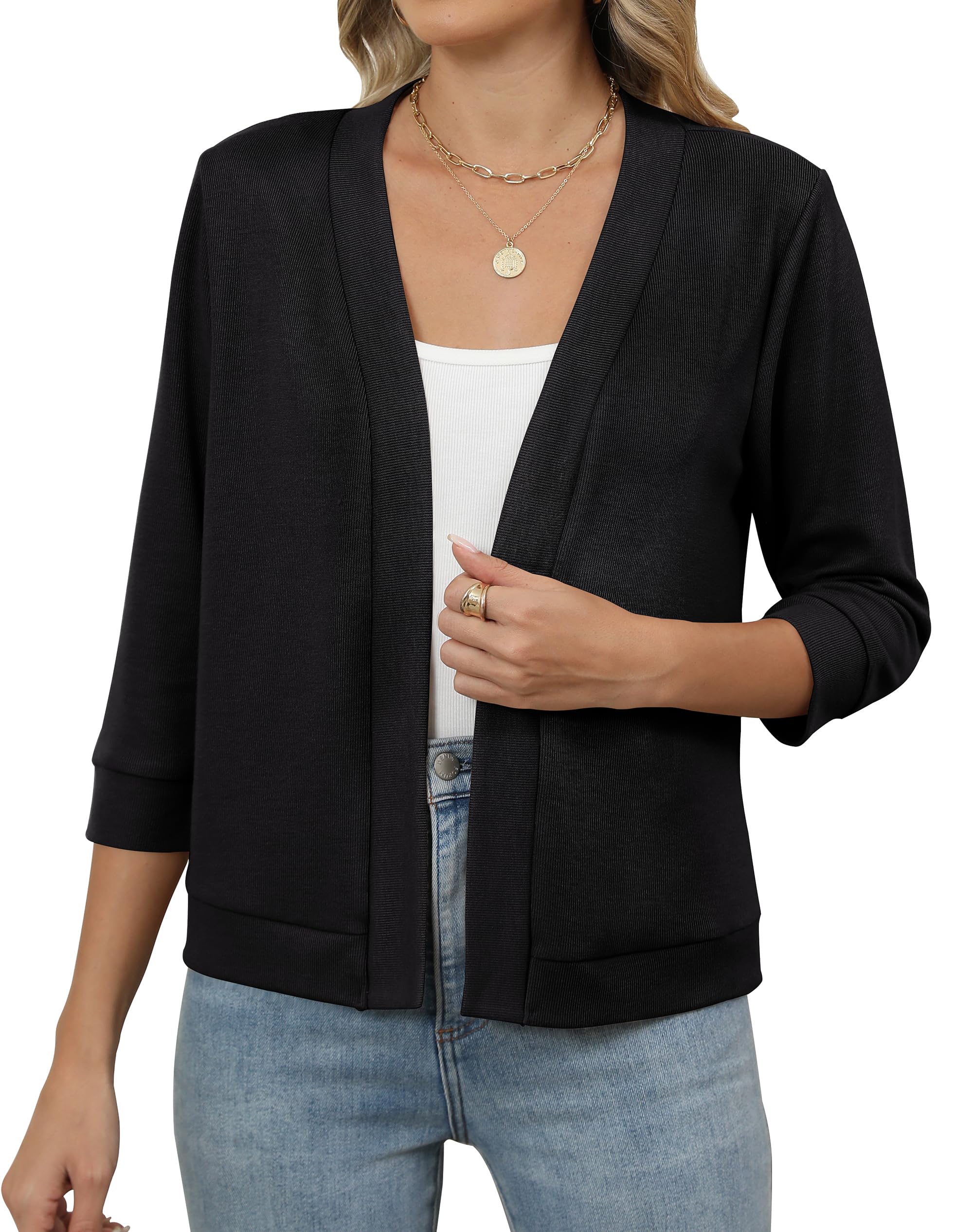 Hount Womens 3 4 Sleeve Cropped Cardigans Lightweight Casual Open Front Bolero Shrugs Sweaters