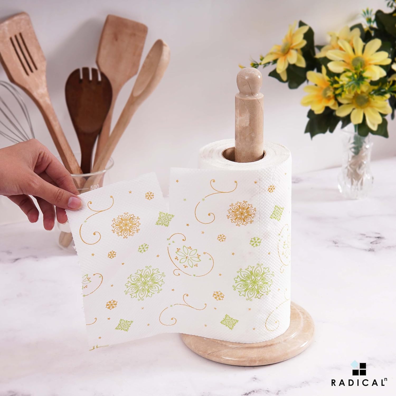 RADICALn Marble Paper Towel Holder Countertop 12.5" Inch Verona Handmade Paper Towels Holders for Kitchen Countertop Organizer, Toilet Paper Stand for Bathroom Counter Accessories