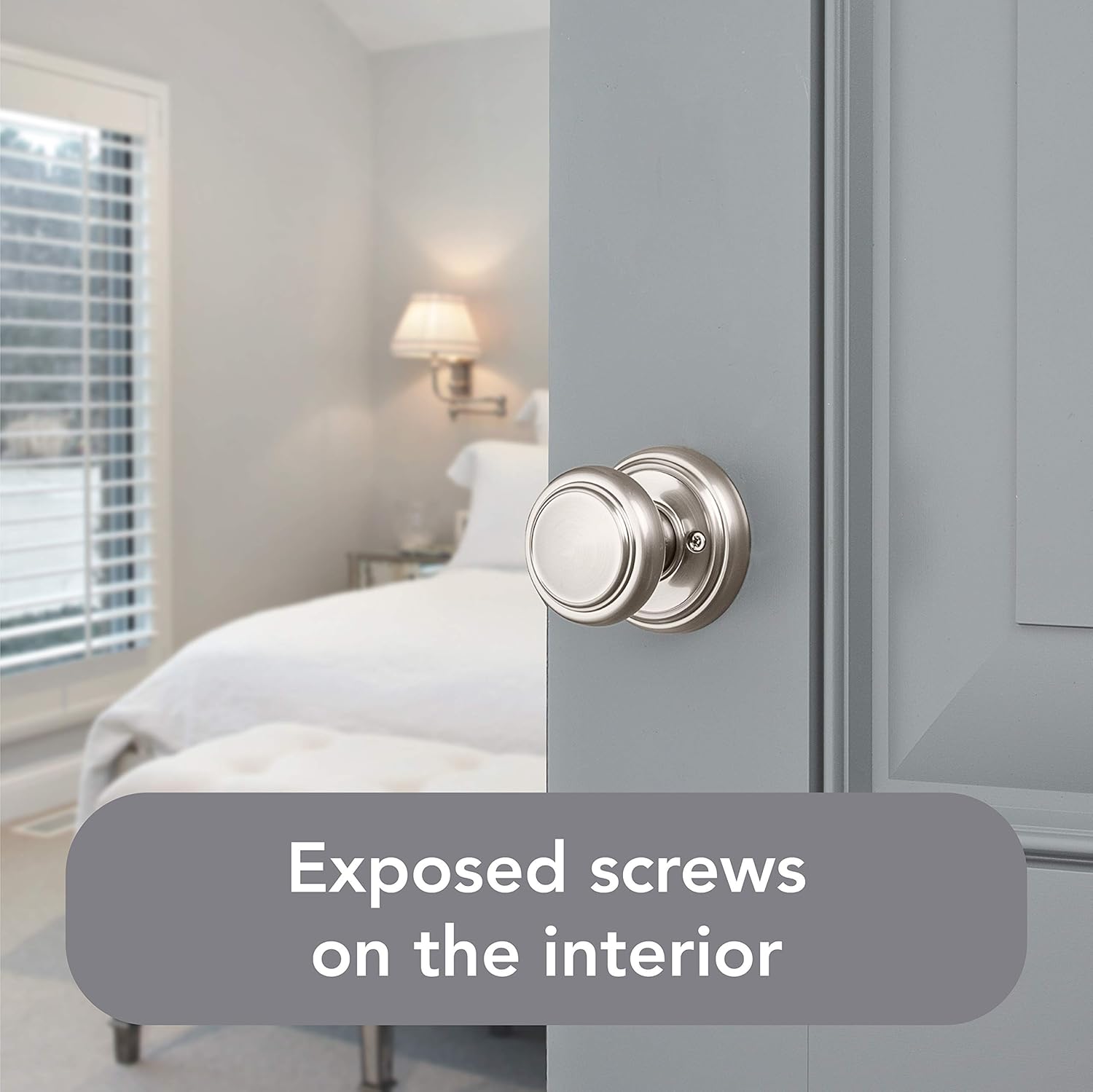 Baldwin Alcott, Interior Passage Door Knob for Hallway/Closet/Rooms, Non-Locking Door Handle With Microban Protection, in Satin Nickel