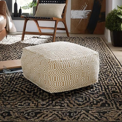 Miniatura 2 de Signature Design by Ashley Adamont - Puf geométrico tejido a mano, color beige y blanco