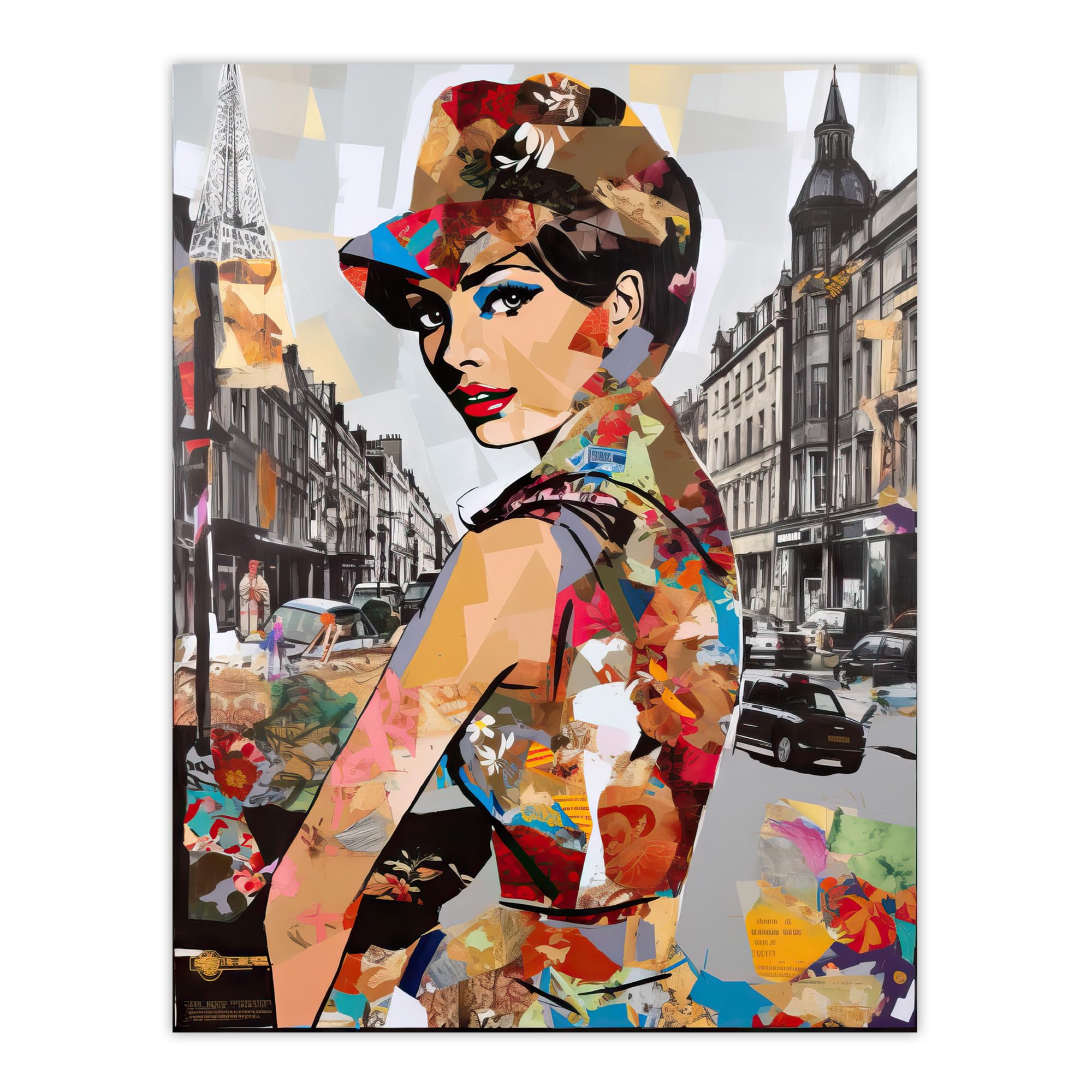 Artery8 London Fashion 1960s Portrait Wall Art Print - Vibrant Colourful Bold Pop Art Collage - W24xH32 inch