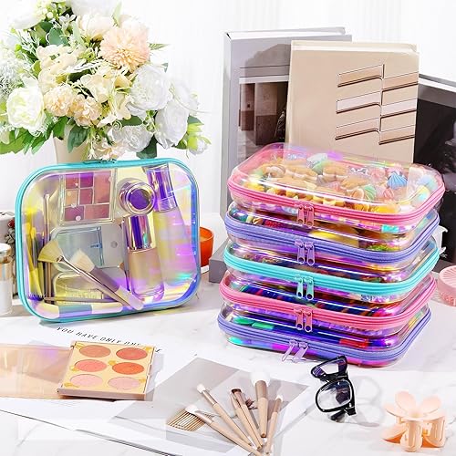 Miniatura 6 de Sanwuta 6 fundas rígidas transparentes con cremallera, bolsas de plástico duro con cremallera, bolsa de maquillaje, fundas transparentes para