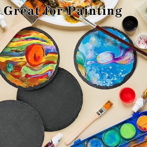 Miniatura 7 de MAPRIAL 48 posavasos para bebidas, posavasos de pizarra de 4 pulgadas, juego de posavasos de piedra negra, redondos, naturales, hechos a mano,