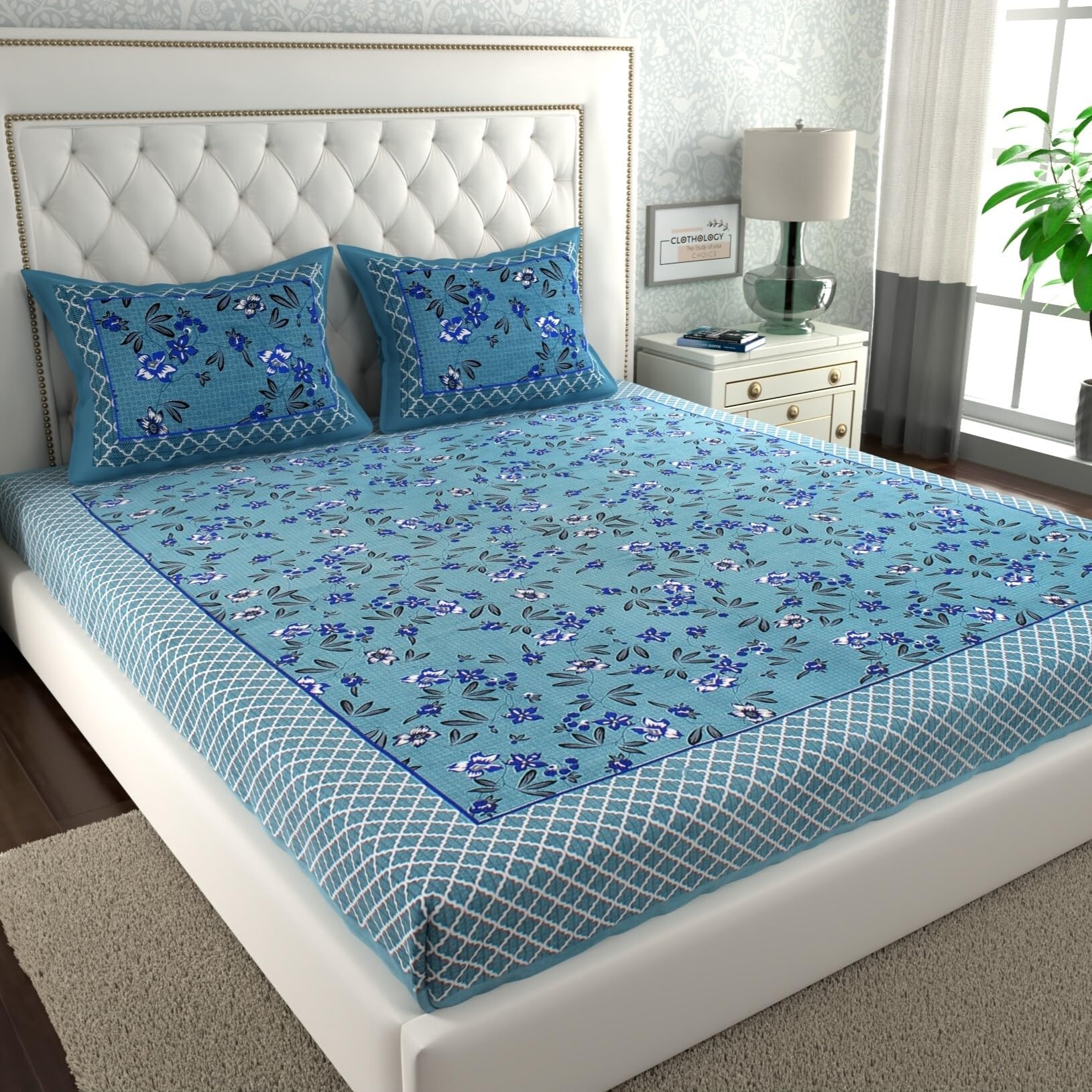ABHACLOTHO 144 TC 100% Cotton Double Bed Size/Queen Size Bed Printed Flat Bedsheet with 2 Pillow Covers, (Pack of 1), Popularly Known as (90x100) Bed Sheet Double Bed Cotton (B0D5JKJQ4L) Amazon Price History, Amazon Price Tracker