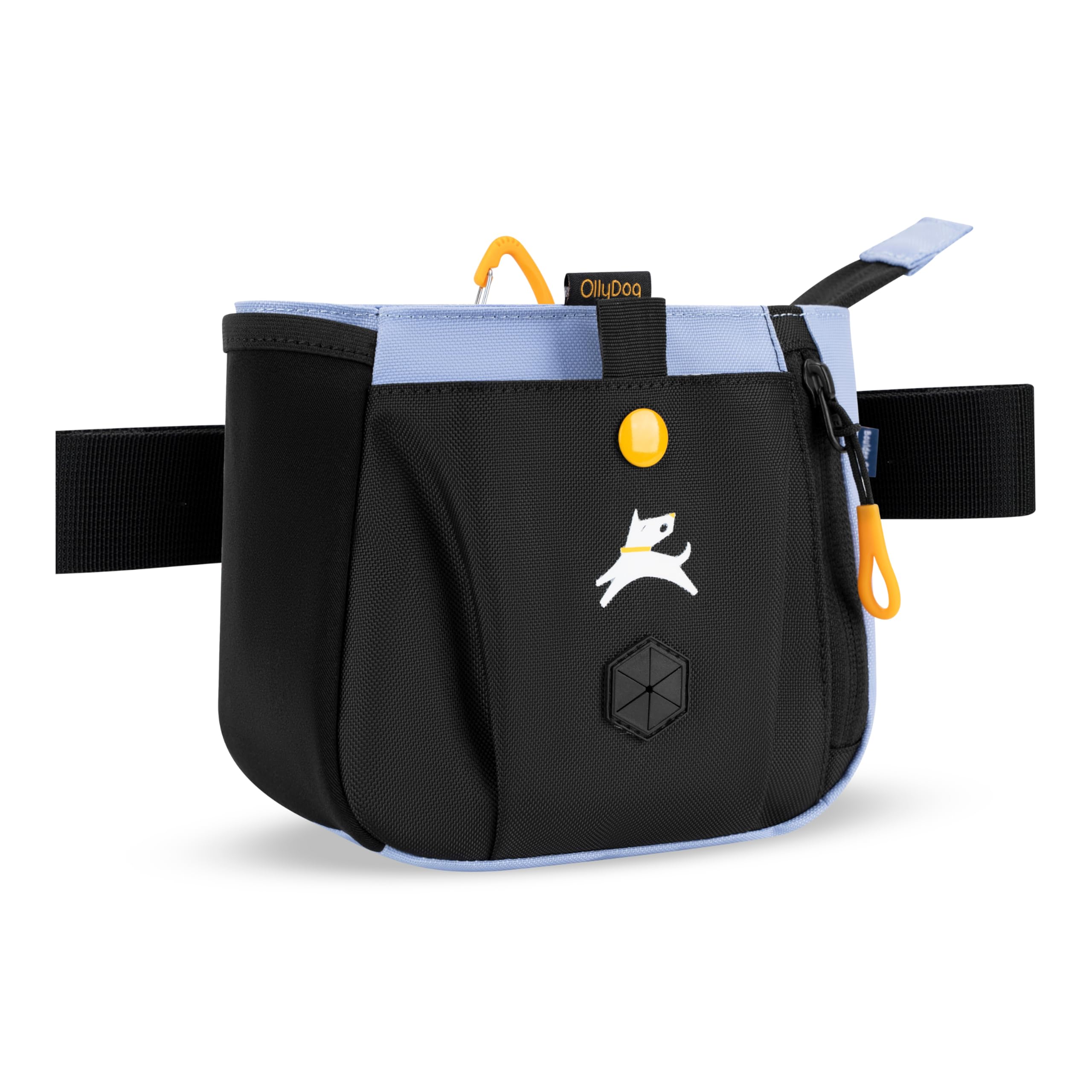 OllyDog Backcountry Day Bag | Hands-Free Dog Training Treat Pouch | Fanny/Hip Pack with Zipper Closure & Built-in Poop Bag Dispenser | Removable Waist Clip (Blue Heron)