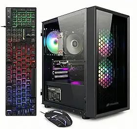 STGAubron PC Desktop para jogos, Intel Xeon E5 3.0G, Radeon RX 550 4G GDDR5, 16G Ram, 512G SSD, 600M WiFi, BT 5.0, Ventilador RGB x 3, teclado e mouse e mouse pad RGB, W10H64