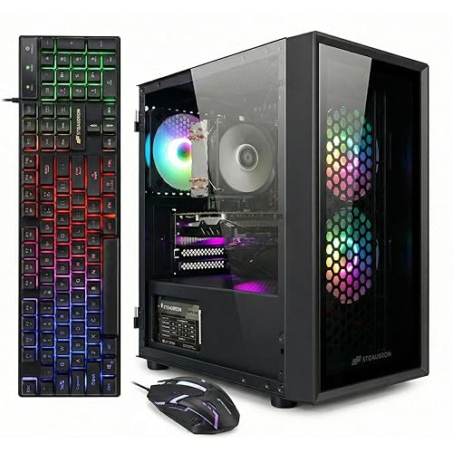 STGAubron Gaming PC Desktop, Intel i7 Xeon E5 3.0GHz, Radeon RX 550 4G, 16GB RAM, 512GB SSD, WiFi, BT 5.0, RGB Fan x 3, Windows 11 Home