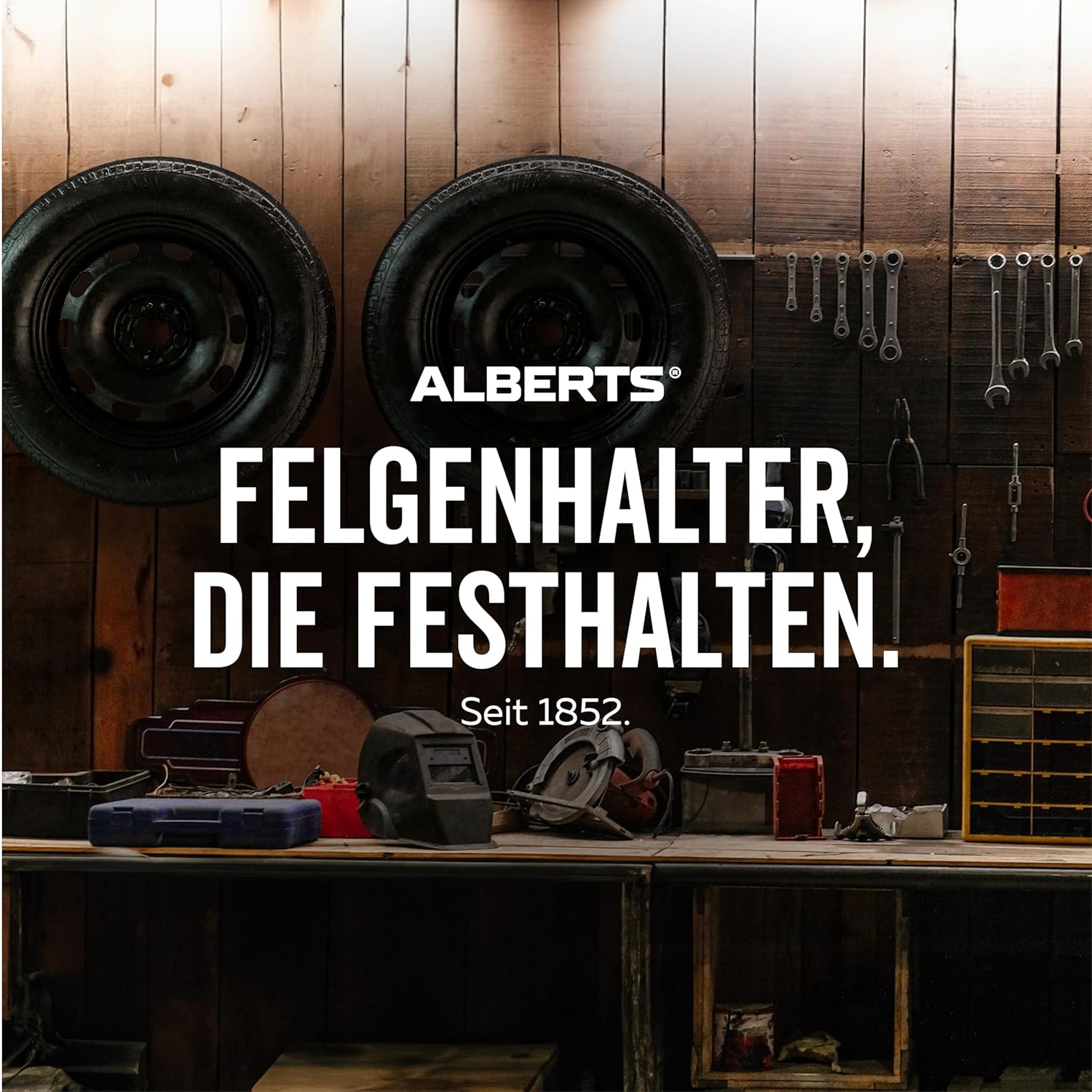 Gah-Alberts 801960 Rim Holder Set Galvanised 4 Steel Hooks on Panel / 8 Screws and Dowel/Especially Stable