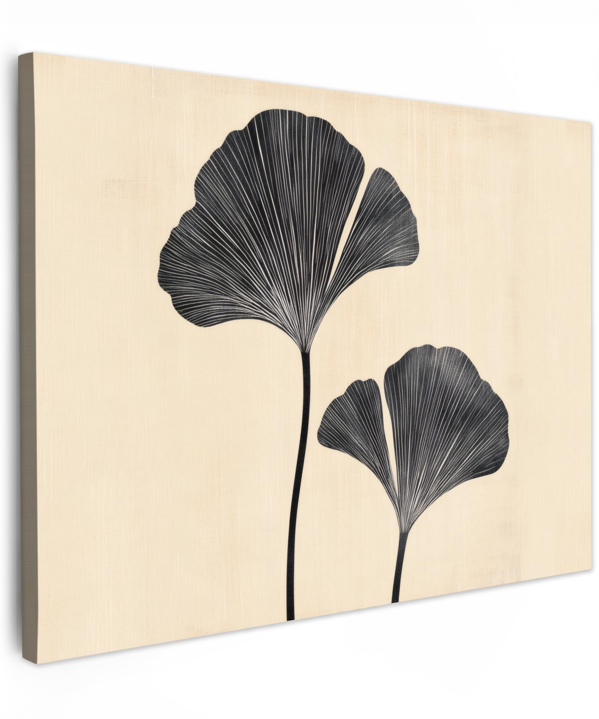 MuchoWow© Canvas Wall Art 16"x12" / 40x30 cm Decor Prints for Living Room Decorative Canvases Hall Artwork Leaves - Minimalist - Black