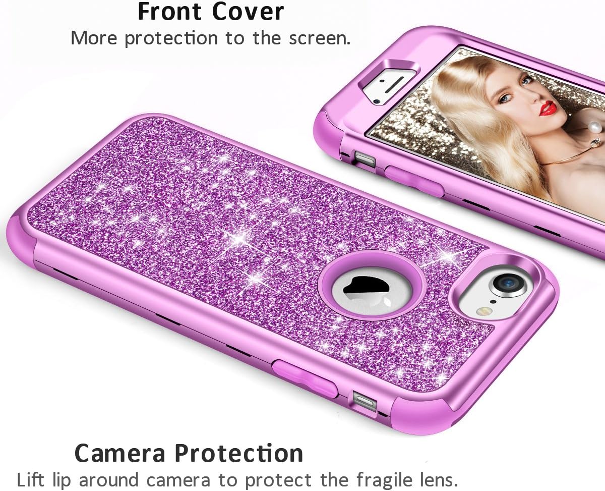 Vofolen for iPhone 8 Case iPhone 7 Case iPhone SE 2nd Case Cover Bling Glitter Full-Body Protection Heavy Duty Protective Hard Shell Soft Rubber Armor Front Bumper for iPhone 8 7 SE 2020 Violet