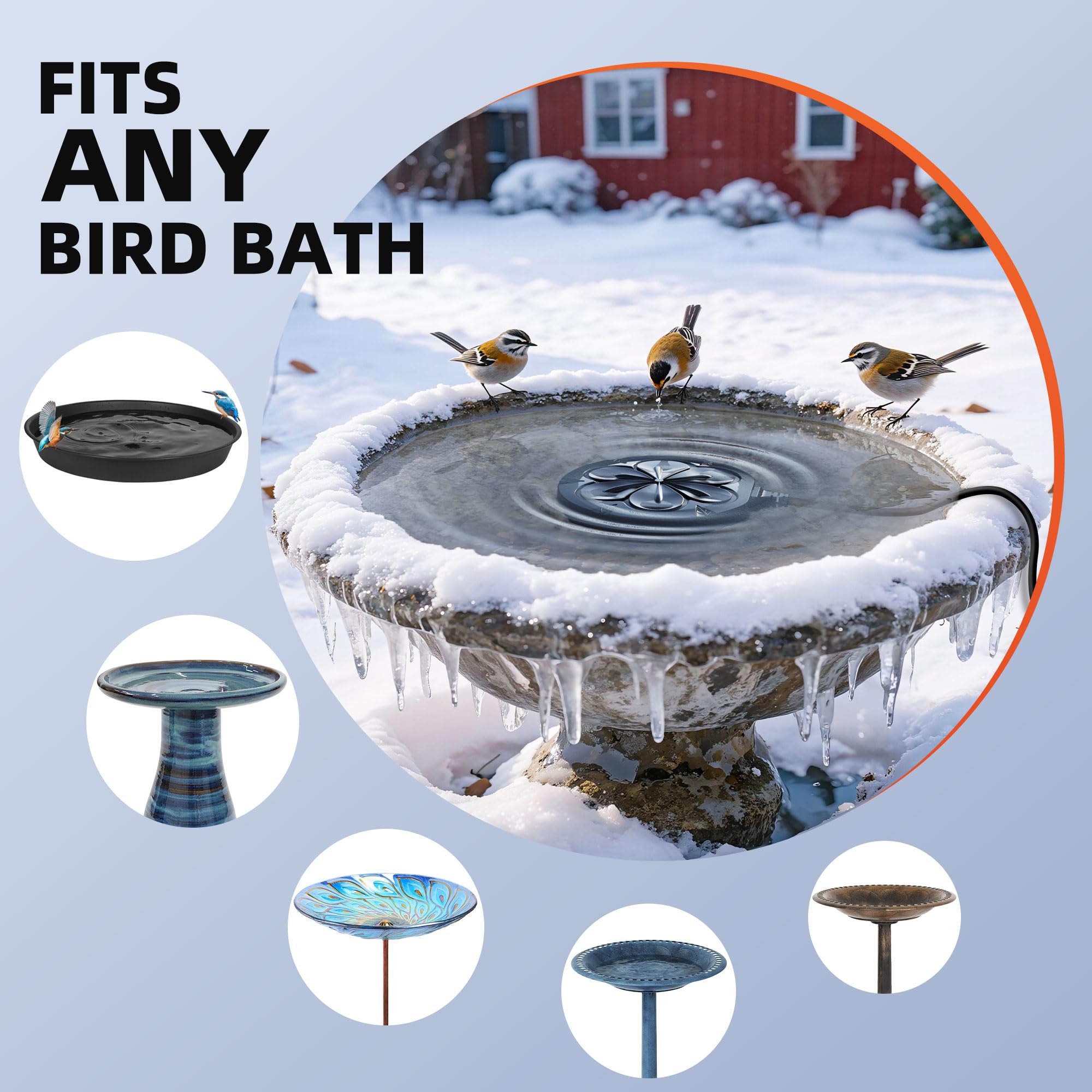 Vogeltränke Heizung Outdoor im Winter, 110 W Vogeltränke Warmwasserbereiter, vollständig abgedecktes Aluminium, Vogeltränke Teichentfroster mit Steuerung