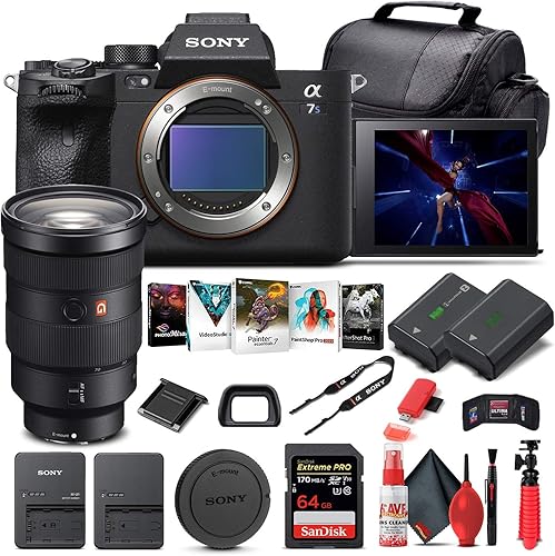 Sony Cámara digital sin espejo Alpha a7S III (solo cuerpo) (ILCE7SM3/B) + lente Sony FE de 0.945-2.756 in + tarjeta de memoria de 64 GB + batería