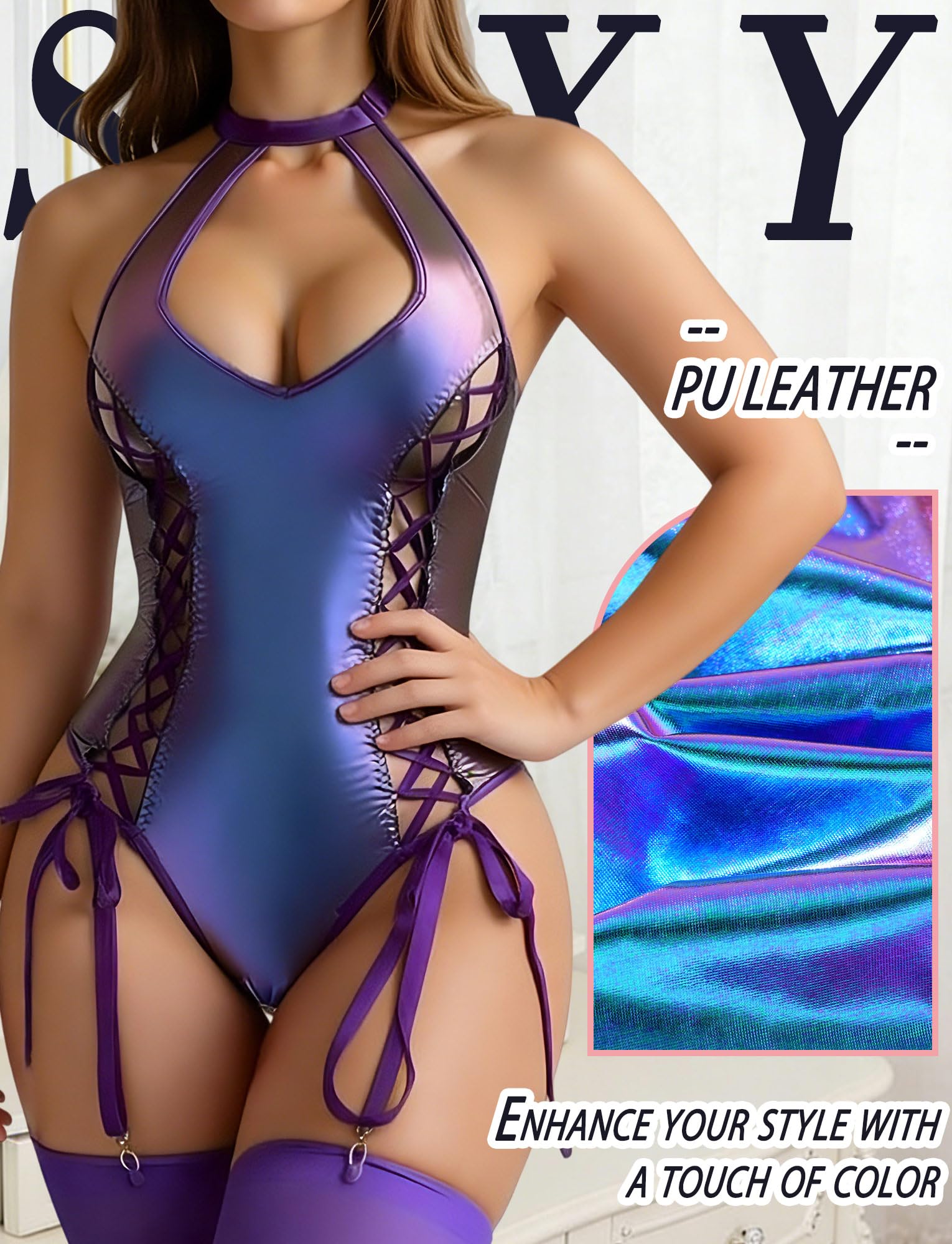 Lingerie Femme Robe Corset Simili Cuir Bodysuit Teddy Ensemble Exotique Tenue Rave S-XL