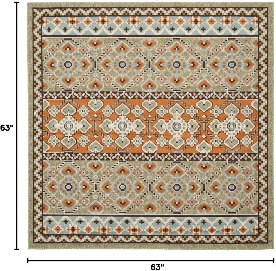 SAFAVIEH Washable Rug Outdoor Veranda Collection - 5'3" Square, Green & Terracotta, Non-Shedding & Easy to Clean, Ideal for Patio, Backyard, Mudroom (VER093-0742)