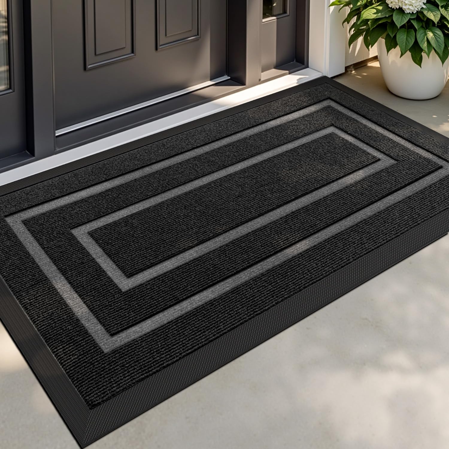 Paillasson Entrée 43x76 Cm - Noir - Antidérapant - Imperméable - Lavable - Intérieur/extérieur