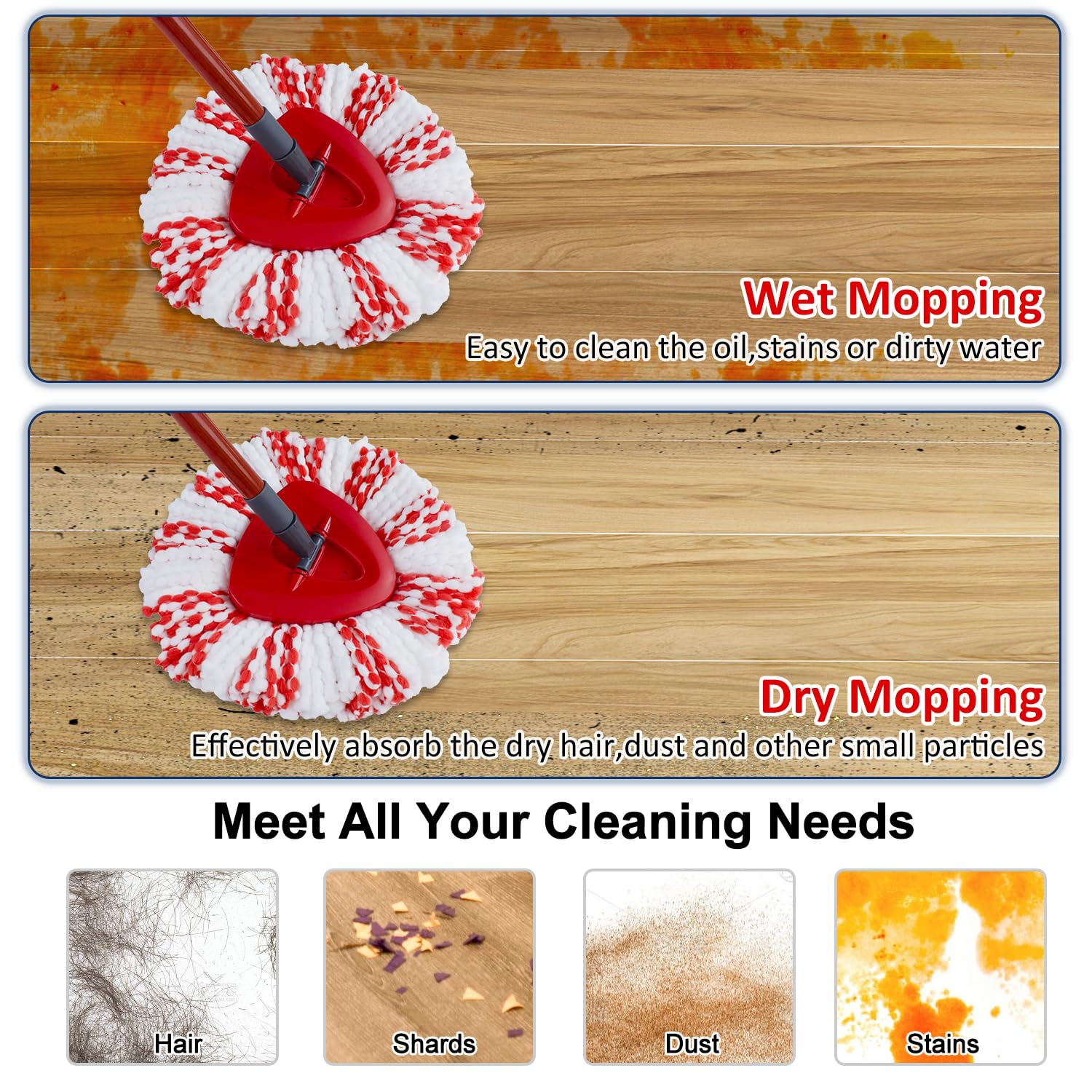 Paquete de 3 recambios mejorados de limpieza profunda compatible con el sistema de fregona y cubeta O Ceda EasyWring Spin Mop y Bucket de microfibra para Oceda Easywring 1 sistema de fregona de giro,