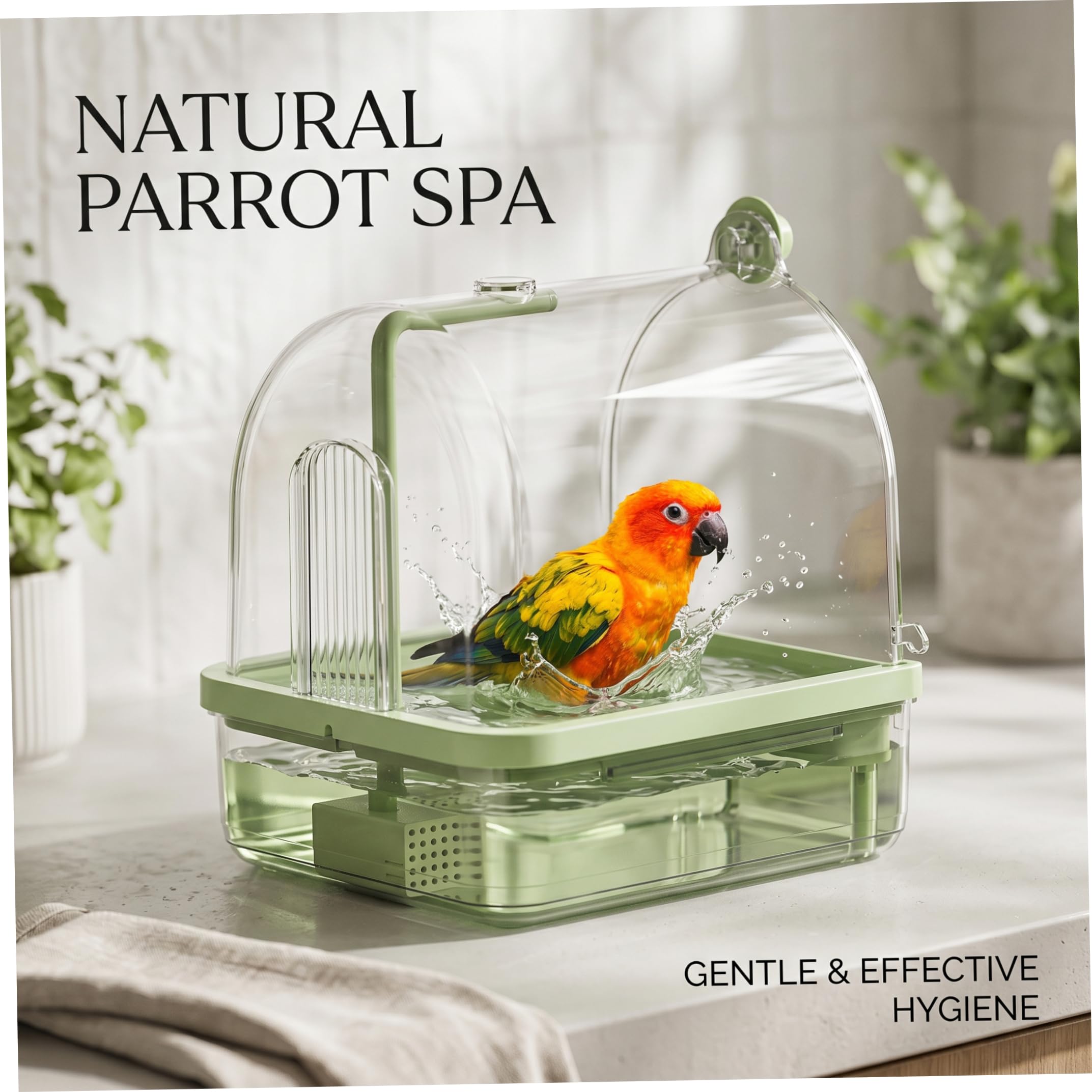 Abbeveratoio automatico per uccelli da interno, pappagallo trasparente con accessori per gabbia filtrata circolante, verde