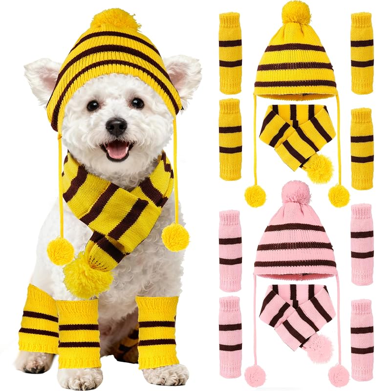 Chapéu para Cachorro em Fio de Tricô com Aberturas para Orelhas cnomg, Conjunto com 12 Peças