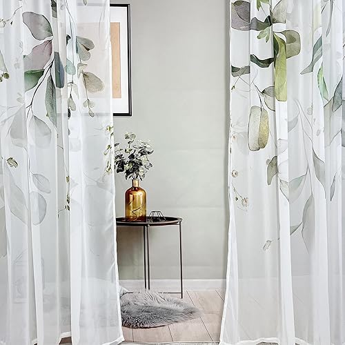 Miniatura 7 de Fereyis Cortinas de hojas de eucalipto verdes para sala de estar de 84 pulgadas de largo, juego de 2 paneles elegantes, cortinas de ventana