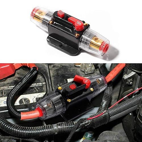 Disyuntor de audio de automóvil en línea de 100 A, 2 unidades, 12-24 V CC con reinicio manual, para audio de automóvil, interruptor estéreo de