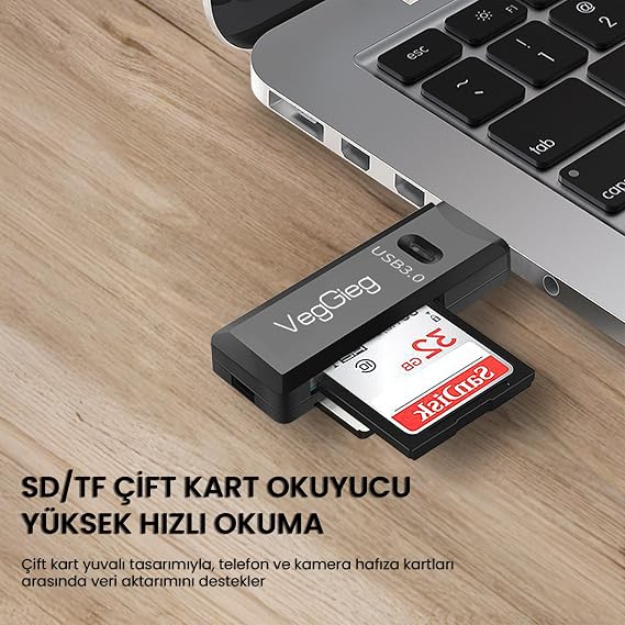 VegGieg USB 3.0 SD and Micro SD Memory Card Reader Black