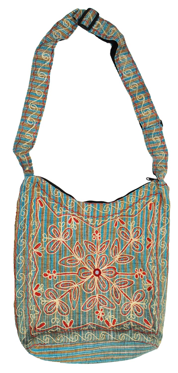 Hobo Bohemian Hippie Cotton Both Side Embroidery Crossbody Shoulder Bag Purse Handmade Nepal