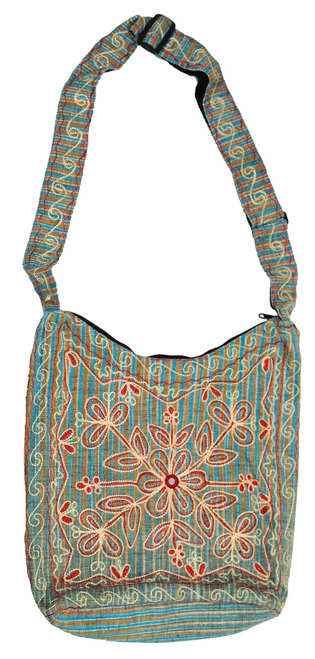 Hobo Bohemian Hippie Cotton Both Side Embroidery Crossbody Shoulder Bag Purse Handmade Nepal