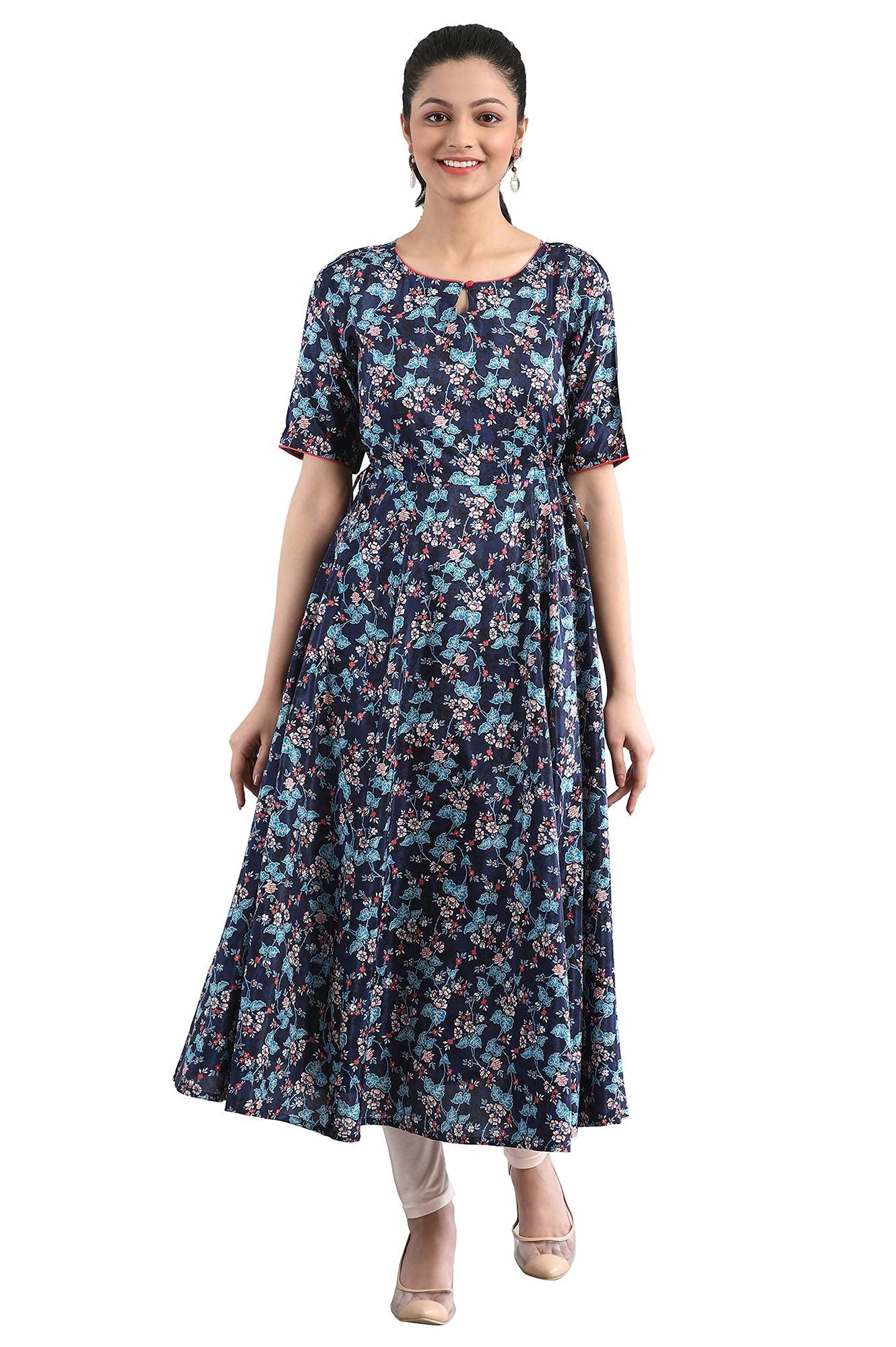 Aurelia Women's Polyester Relaxed Fit A Line Kurta in neutral