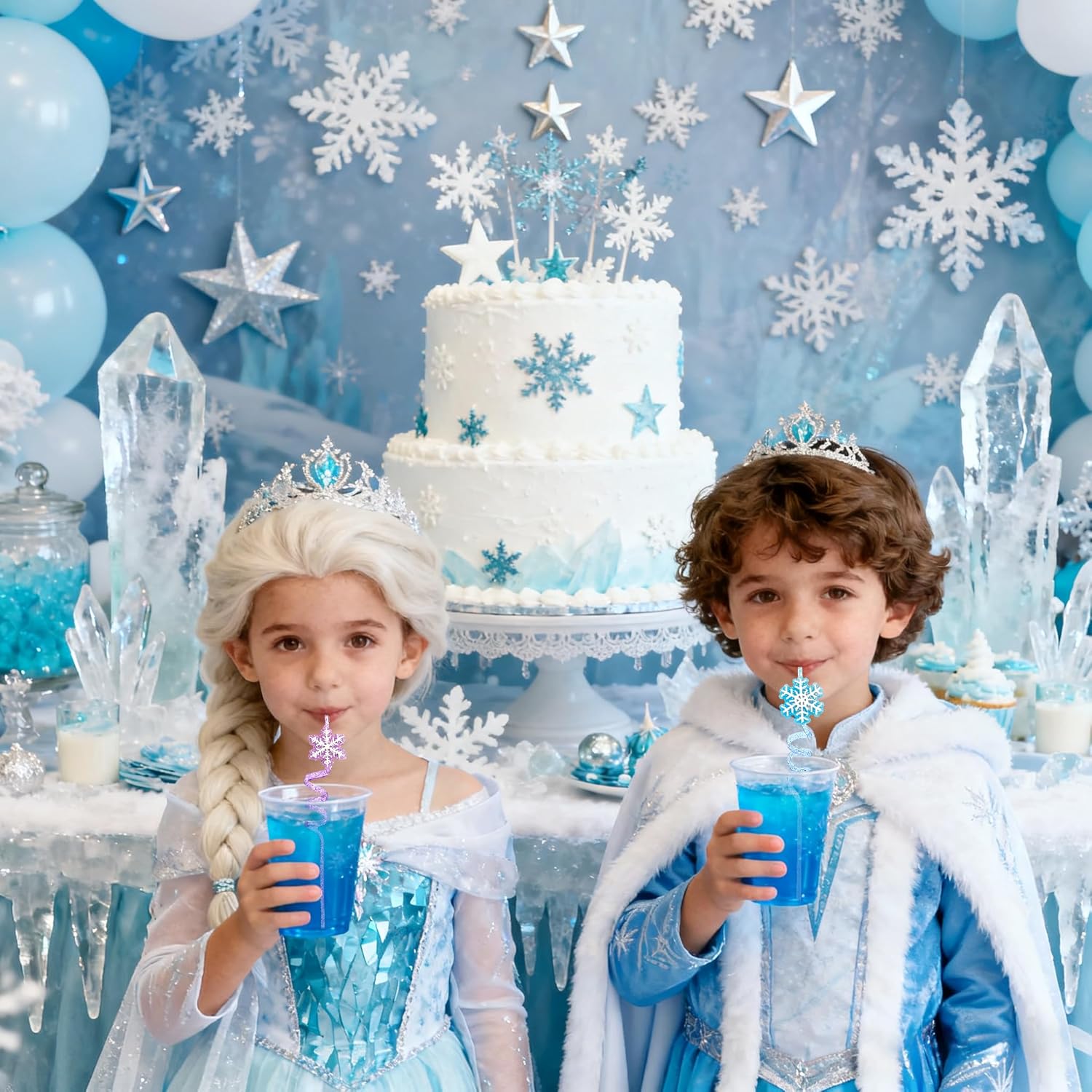LEDUO Reusable Frozen Drinking Straws-24Pcs Glitter Snowflake Plastic Straw Party Favors-Frozen Party Decoration -Winter Snow Birthday Party Decor Supplies-Christmas Goodie Bag Stuffer Classroom Prize - Image 3
