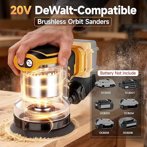 Miniatura 2 de Lijadora orbital aleatoria de 5 pulgadas, lijadora inalámbrica compatible con batería Dewalt de 20 V (sin batería), lijadora eléctrica sin