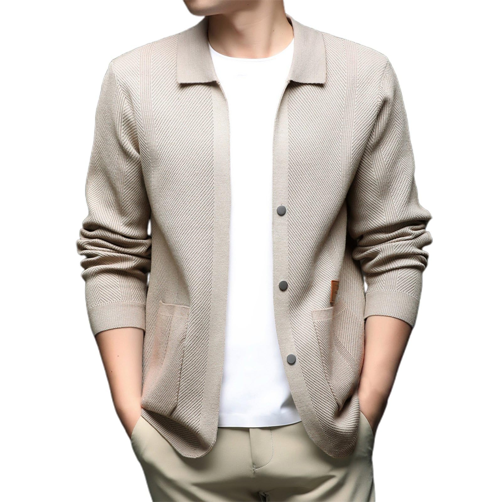 Cárdigan Lana Hombre, Chaqueta Hombre Punto Fino Básico Suéter De Punto De Manga Larga Invierno Cálido Slim Fit Jerséis Cárdigan con Cuello Chal Chaqueta De Entretiempo De Punto