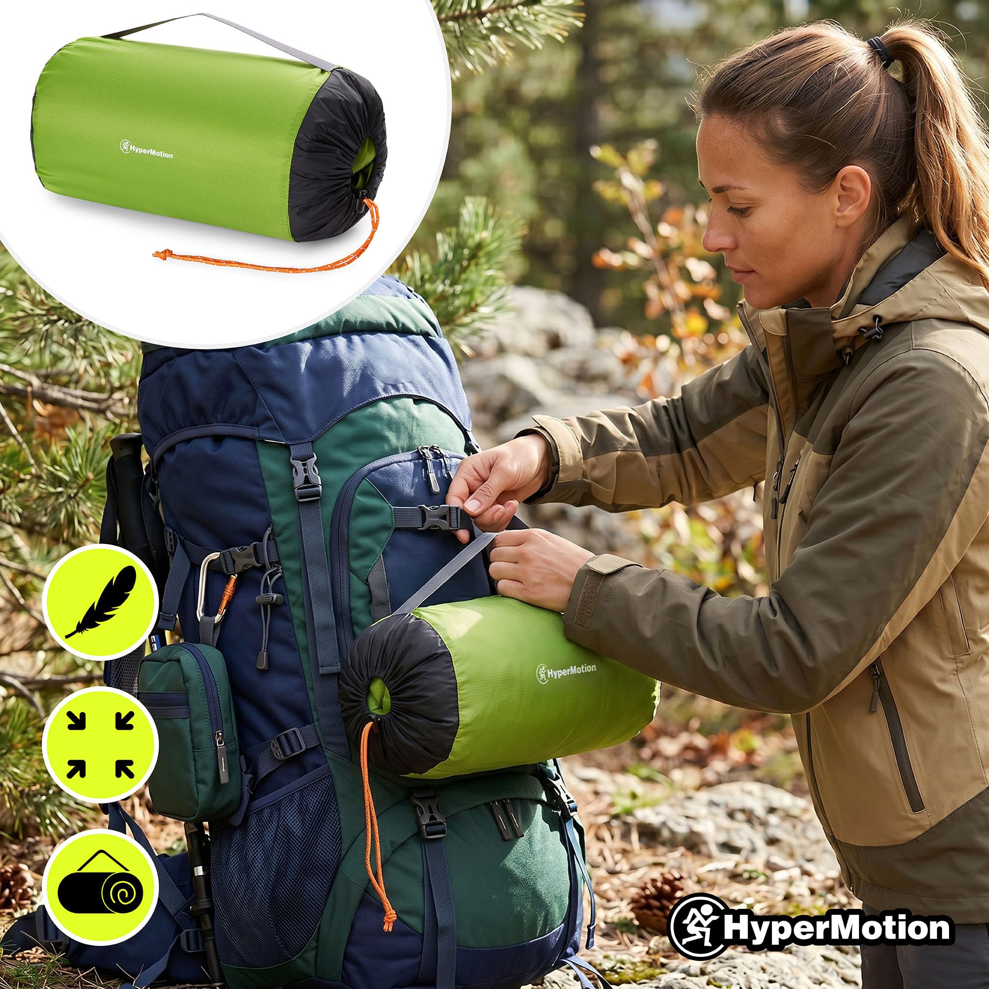 HyperMotion Materac Trekkingowy Campmat 2, Ultralekki, 190x120 cm | 940 g, Miejsce dla 2 Osób, 2 Poduszki, Kompaktowe Składanie, Wygodny Wypoczynek Podczas Biwaków