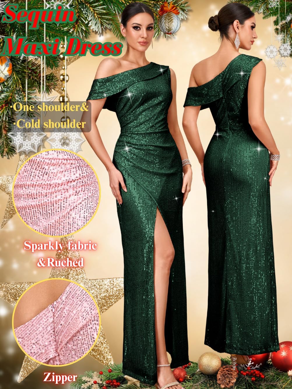 Kaei&Shi Sequin Dress with Slit,Off Shoulder Long Formal Dresses for Women,Elegant Prom Cocktail Evening Gowns - Image 3