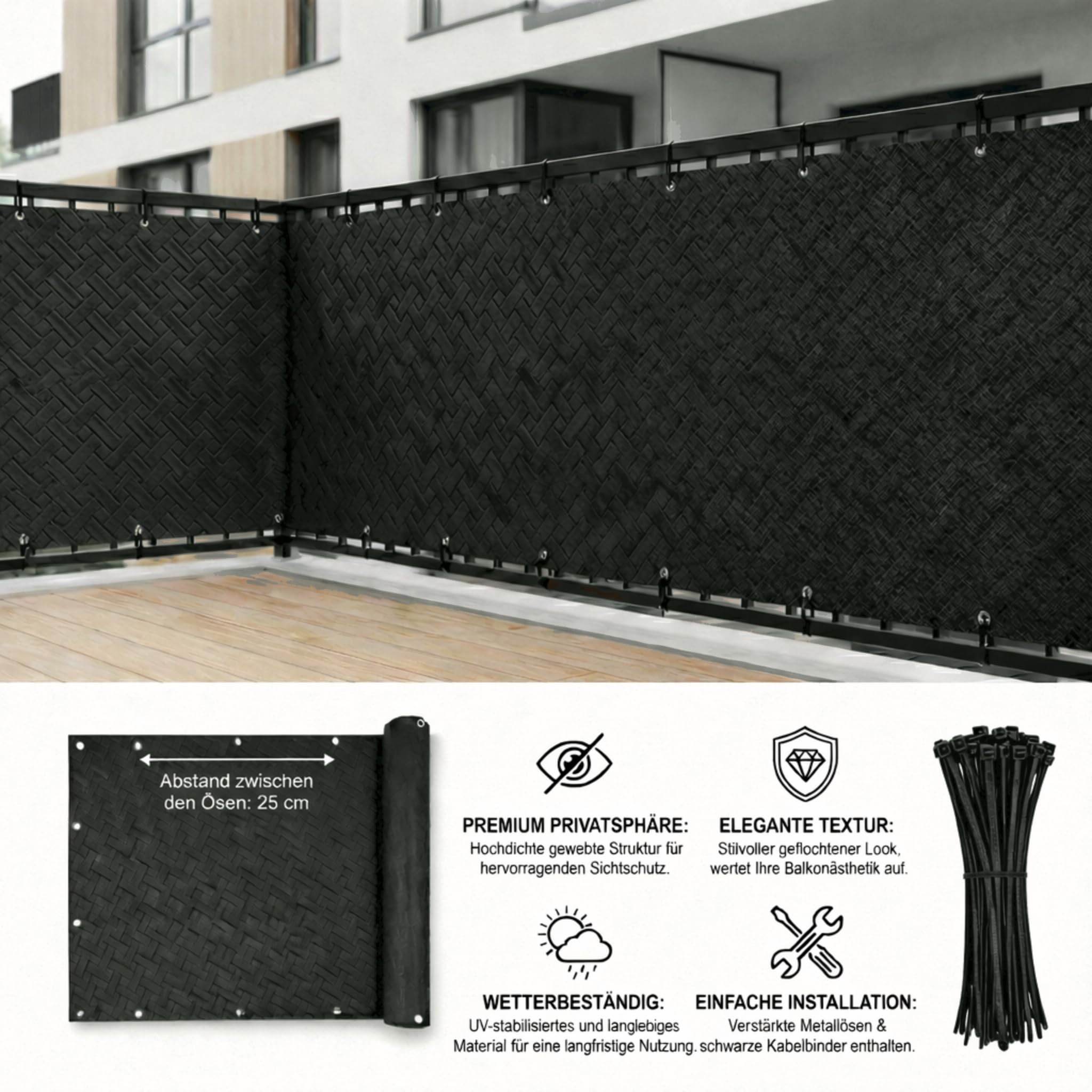 COVER IT Brise-Vue pour Balcon Premium 240 g/m² 50 x 700 cm Écran de confidentialité Tissage gaufré Graphite