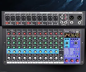 mesa de som, vedo A12 12 canais digital/número profissional portátil com reverb bluetooth usb interface audio/áudio mixer