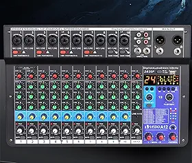 mesa de som，teyun/vedo A12 12 canais digital/número profissional portátil com reverb bluetooth usb interface audio/áudio mixer