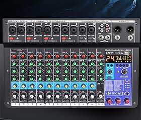 mesa de som，teyun/vedo A12 12 canais digital/número profissional portátil com reverb bluetooth usb interface audio/áudio mixer